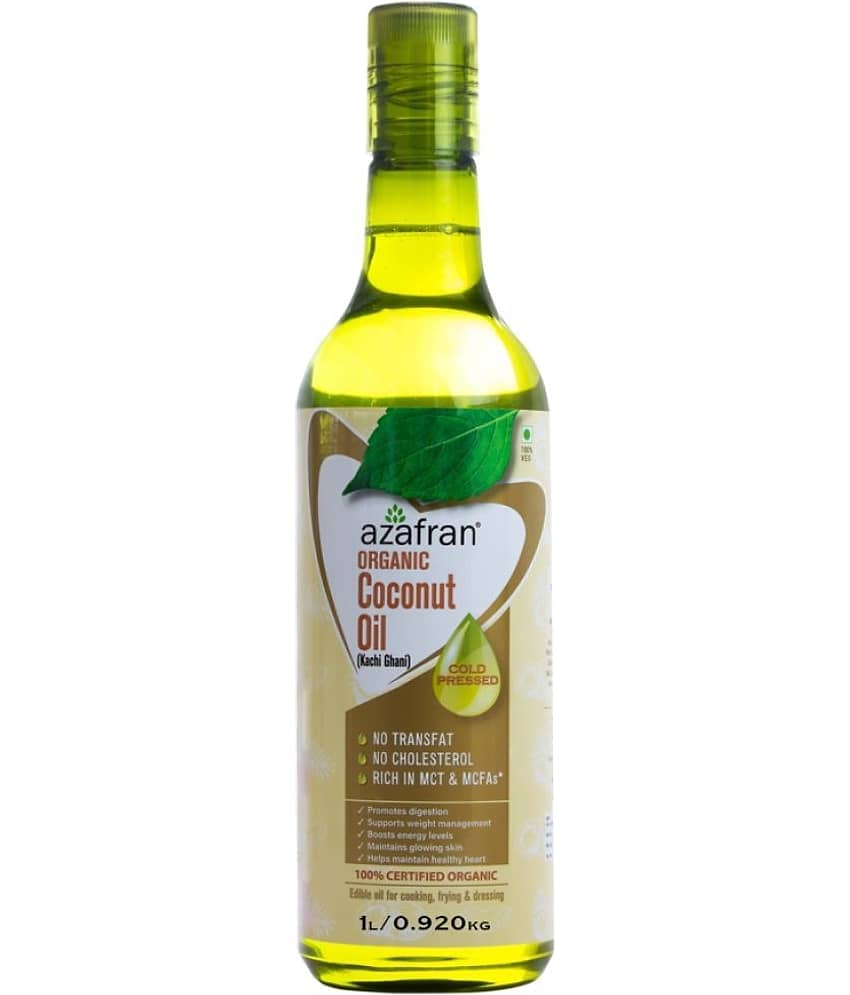 Azafran Cold-Pressed Coconut Oil, 100% Pure, Organic & Edible, For Cooking 1L