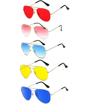 Elligator Multicolor Rectangular Sunglasses ( Pack of 5 )