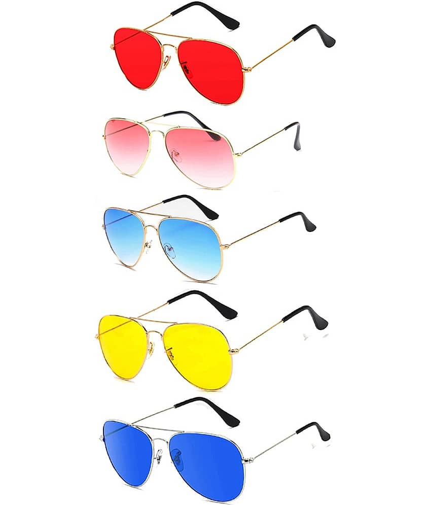 Elligator Multicolor Rectangular Sunglasses ( Pack of 5 )