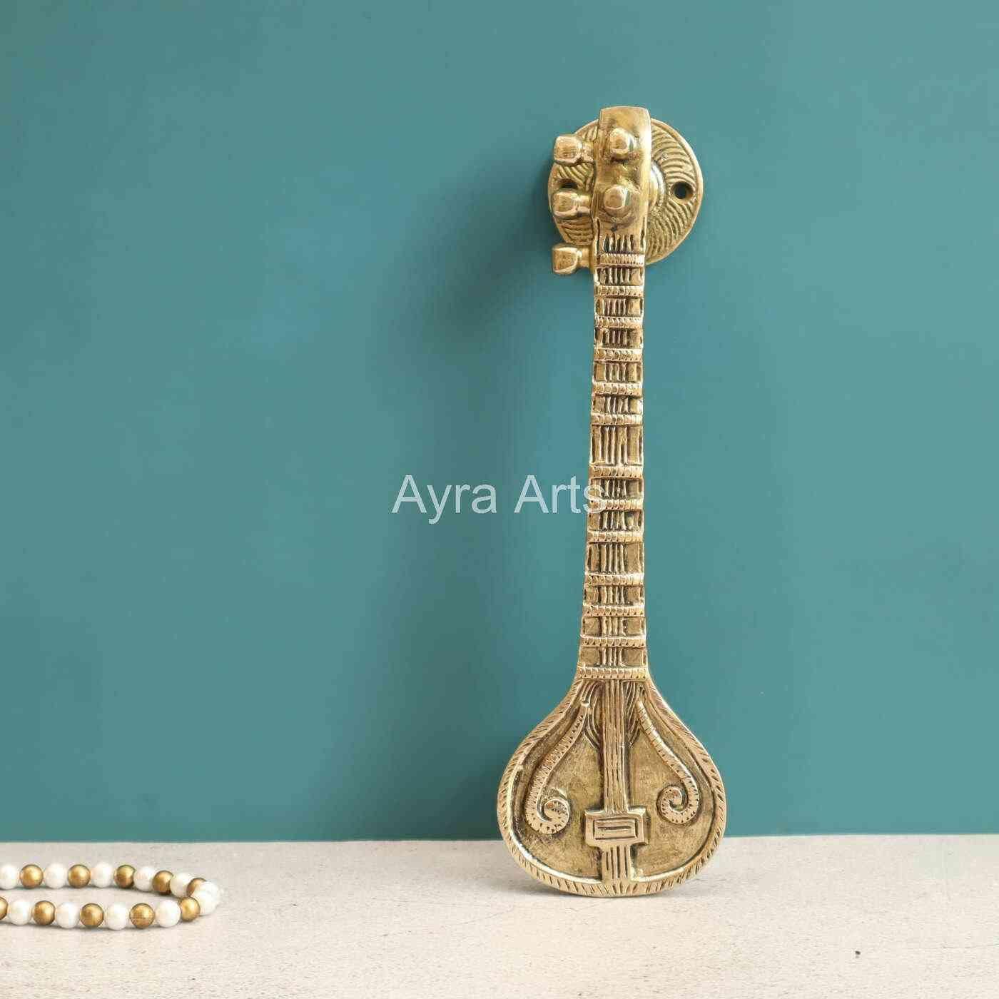 Brass Sitara door handle Sitara cabinet pull, Music door pulls - 9.5 inch Length