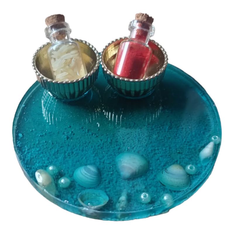 ART2ARTIST Handmade Tilak Platter | Pooja Tilak Thali | Roli Chawal Plate for Wedding Gift, Rakhsha Bhandhan, Bhai Dooj Decorative Platter Set for Laxmi/Ganesh Pooja (Blue) 4 Inch