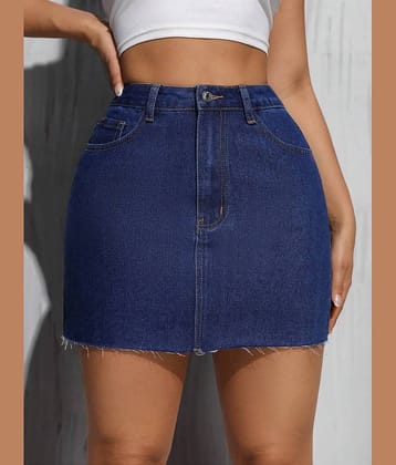 Aahwan Dark Blue Denim Women's Straight Skirt ( Pack of 1 )