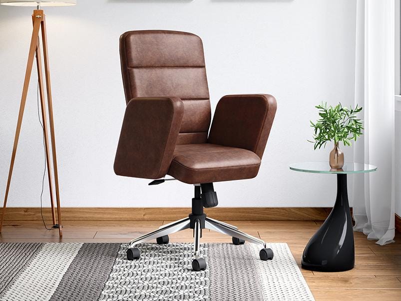 Tufty Mid Back Microfiber Ergonomic Office Chair (Saddle Brown) (1-Year Warranty, Upholstered Armrest)