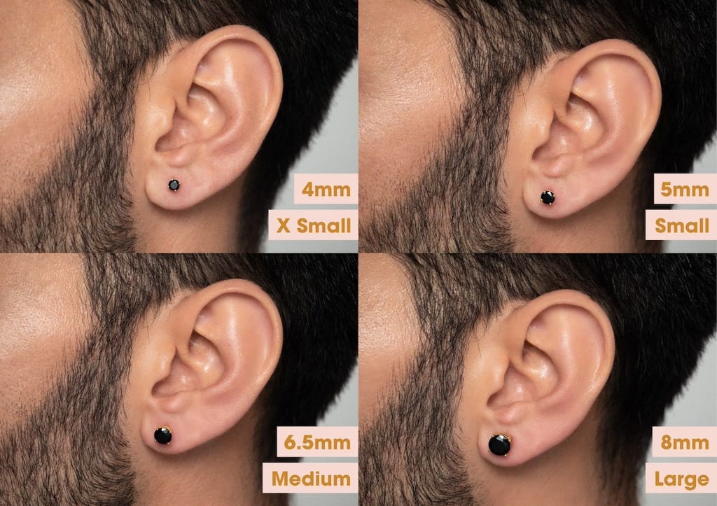 Black Round Solitaire Men's Ear Stud (1 Pc Only)