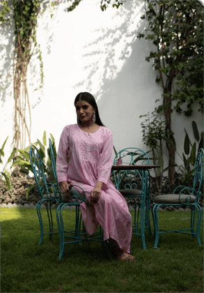 Nyra cut muslin silk Chikankari kurta