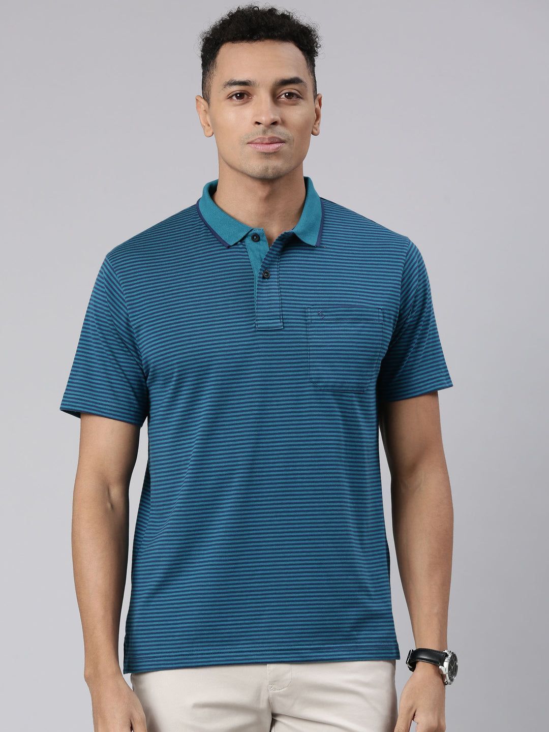 Classic Polo Men's Half Sleeve Teal Polo Neck Cotton Blend Authentic Fit T-Shirt | FEEDERS - 260 A AF P