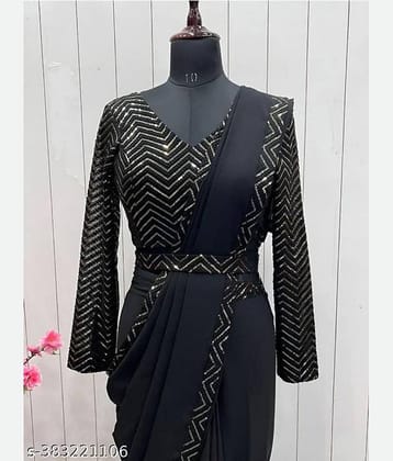 Shivadit ethnic Georgette Embroidered Saree With Unstitched Blouse Piece ( Black )