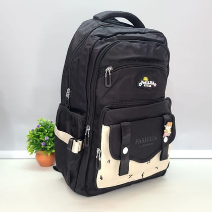 Premium Quality Large Capacity Tune Printed School Bag-Black