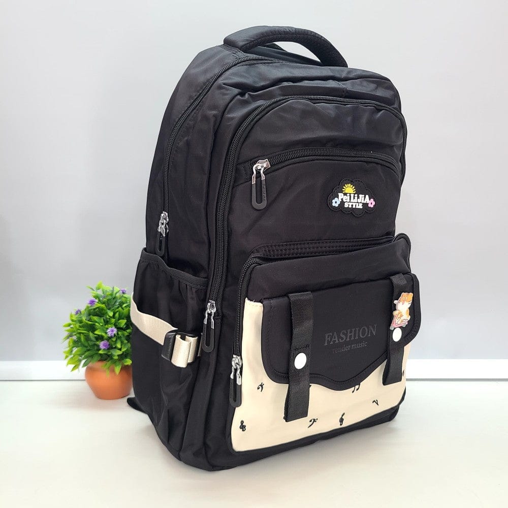 Premium Quality Large Capacity Tune Printed School Bag-Black