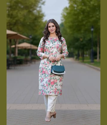 Royal Export Women Cotton Printed Straight Kurti ( Cream )