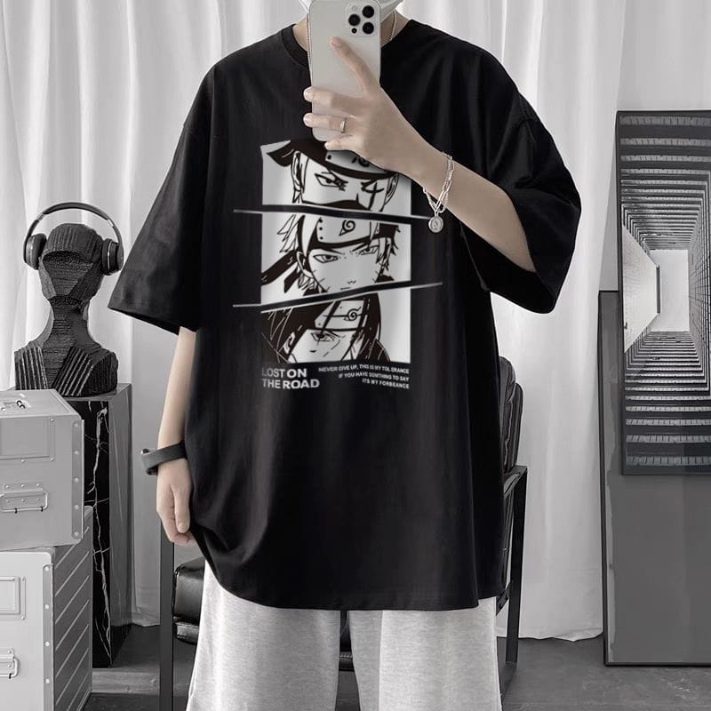 Naruto Anime T-shirts: Oversized Naruto T-shirts for Men-Black / S