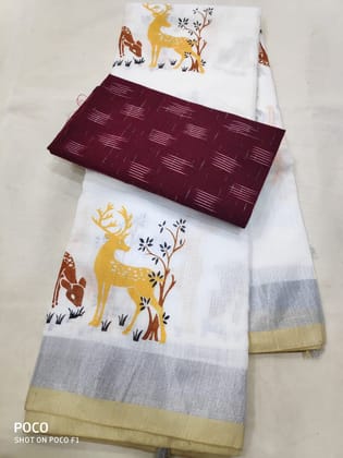AWESOME LINEN COTTON PRINTED SAREE - 2133