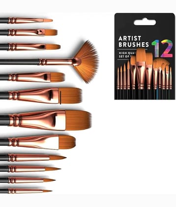 Eclet Craft Painting Brushes Set of 12 Professional Round Pointed Tip Nylon Hair Artist Acrylic Paint Brush for Acrylic/Watercolor/Oil Painting(N)
