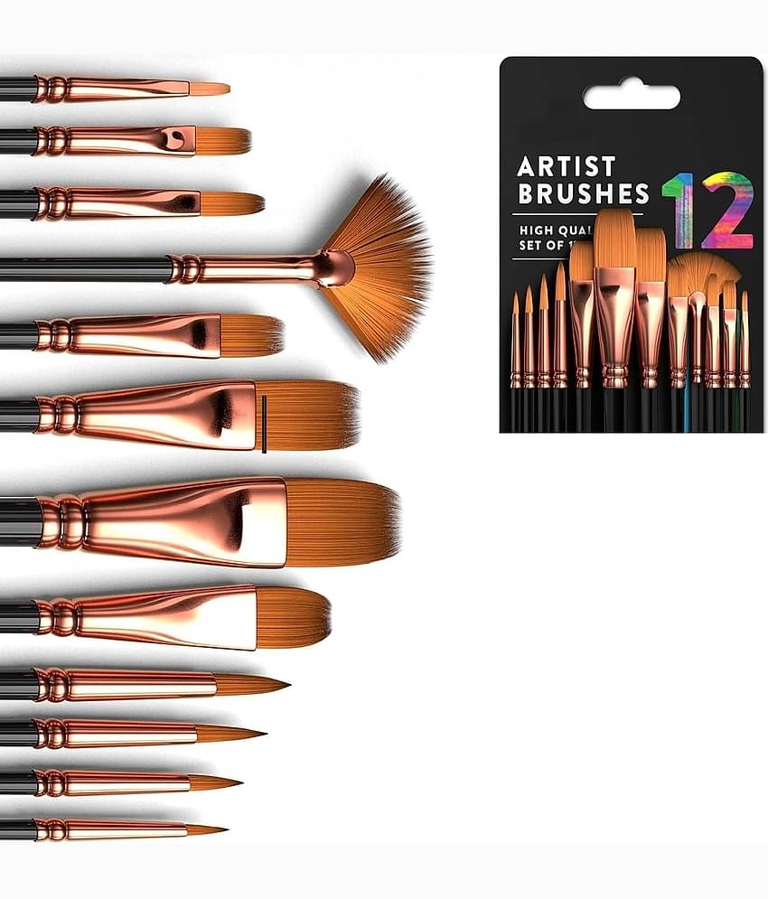 Eclet Craft Painting Brushes Set of 12 Professional Round Pointed Tip Nylon Hair Artist Acrylic Paint Brush for Acrylic/Watercolor/Oil Painting(N)