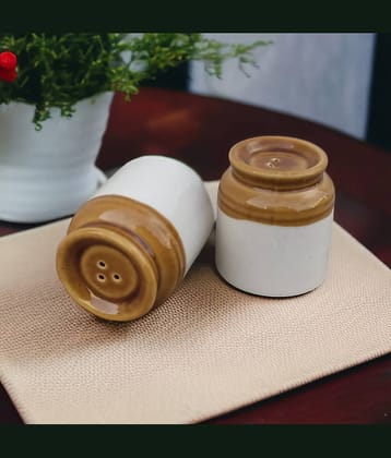 Malaikah Barni Shaker Ceramic Brown Salt/Pepper Container ( Set of 2 )