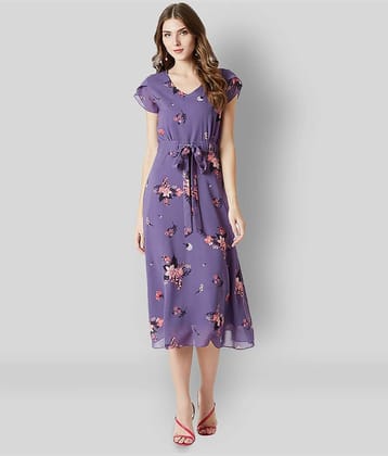 Miss Chase Women Georgette Printed A-line Dress ( Purple )