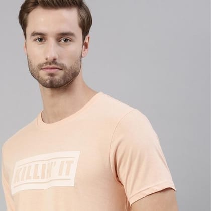 Peach Printed Crew Neck Tshirt-S