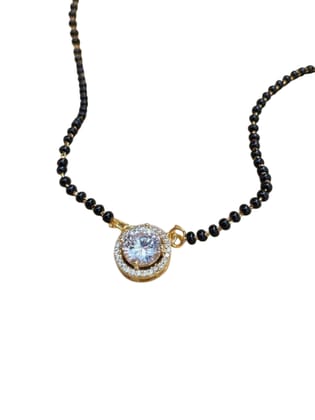 Exquisite Mangalsutra with American Diamond - Traditional Black Bead Necklace for Women