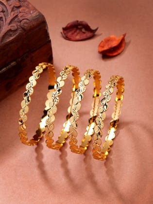 NVR Women's Set of 4 Gold-Plated Leaf Shaped Traditional Bangles-2.4 / Gold / Alloy