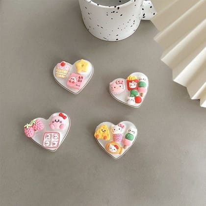 Heart Cute 3D Studded Gripper Phone Holder Bracket-Hello Kitty + Fries