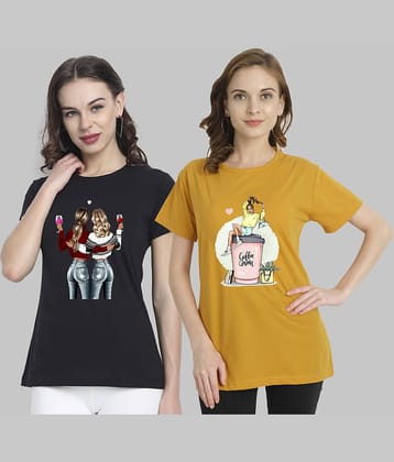 CHOZI Women Cotton Blend Printed Regular Fit Round Neck T-Shirt ( Multi Color )