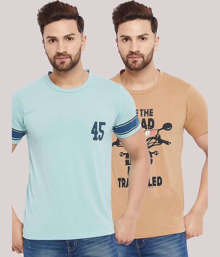 The Million Club Pack of 2 Cotton Blend Regular Fit Men's T-Shirt ( Blue )