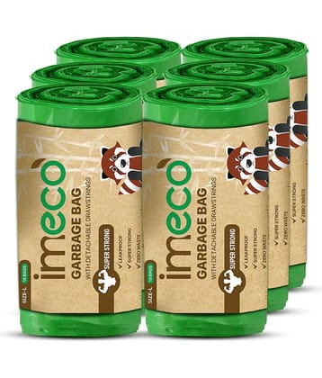 Eco-Friendly Garbage Bags | 90 Pcs | Large - 24 x 32 Inches | 15 Pcs x 6 Rolls | Green | Dustbin/Trash Bags with Detachable Drawstrings | Perfect for Dry & Wet Waste
