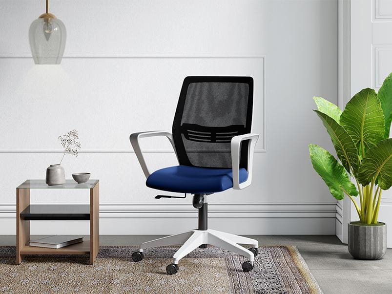 Vurv Mid Back Knitted Fabric Mesh Ergonomic Study Chair (Royal Blue) (1-Year Warranty, Adjustable Height)