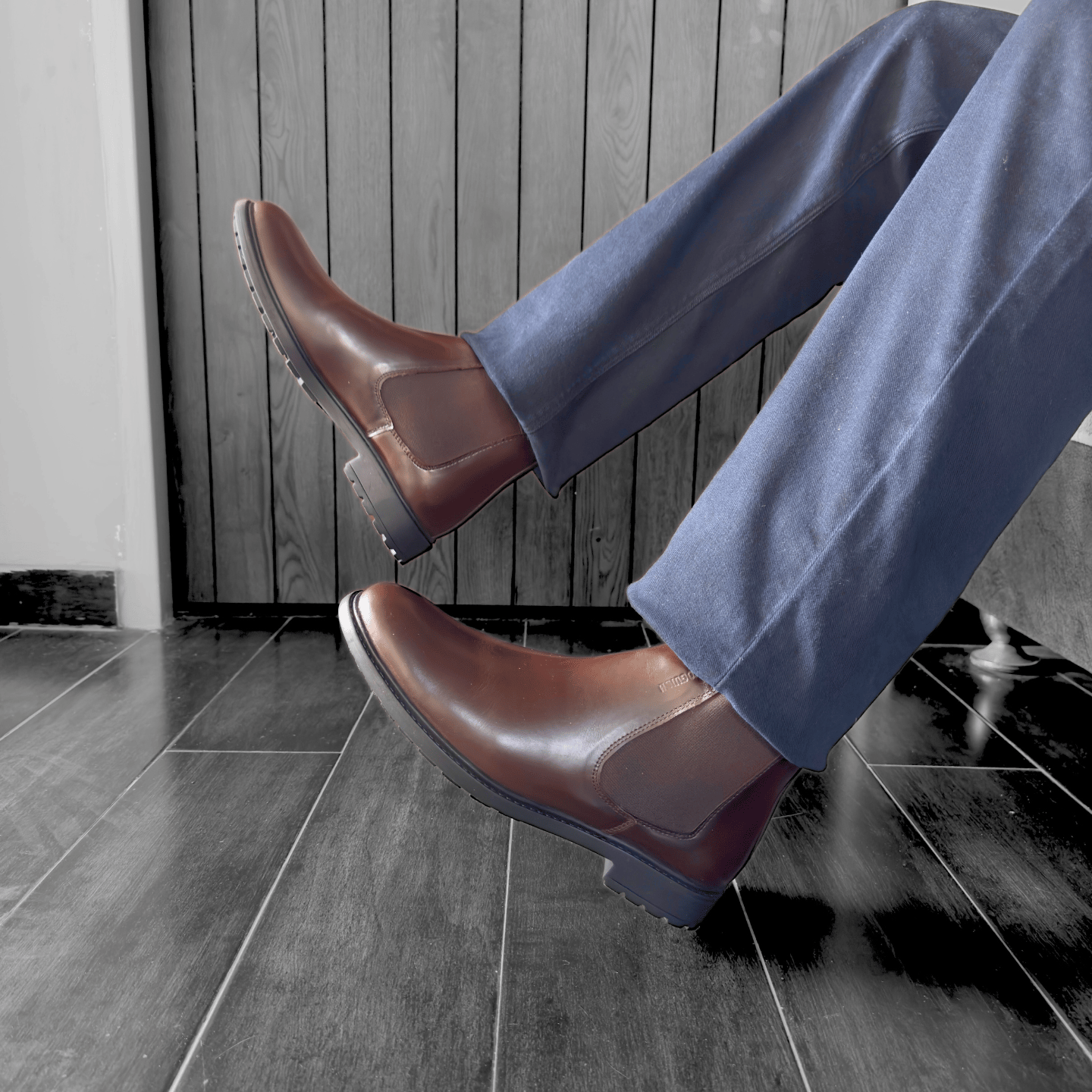 Leather Chelsea Boots Elastic (Brown)(br-14)-6