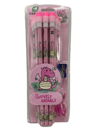 Art Bundle 12 pc Lovely Animals Pencil Set-Pink