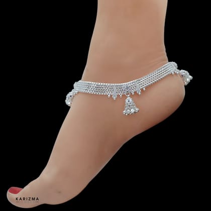 Real Sterling Silver Indian women Bridle pink CZ Anklets Ankle Pair 10.5"