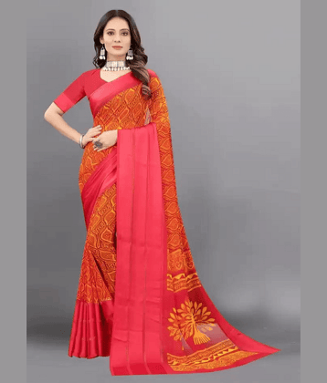 sanwariya Georgette Printed Saree With Unstitched Blouse Piece ( Red )