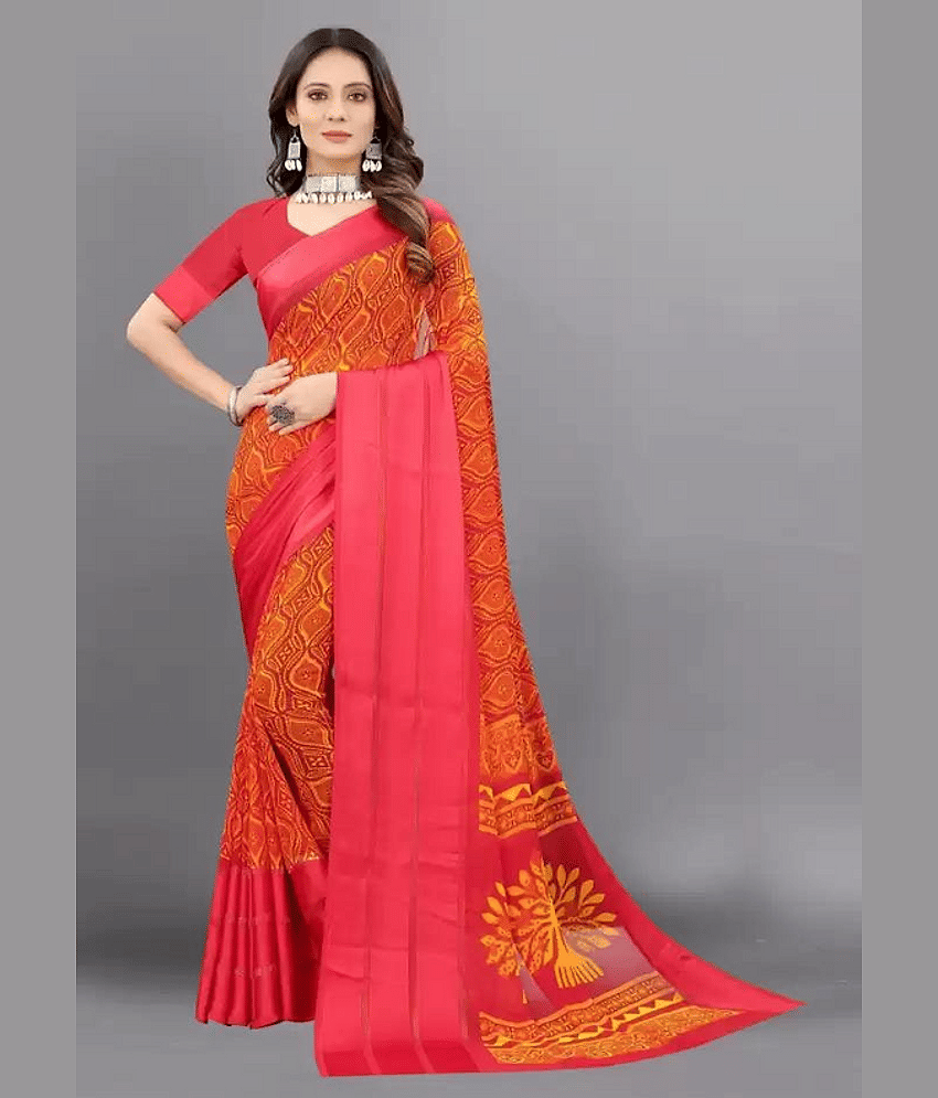 sanwariya Georgette Printed Saree With Unstitched Blouse Piece ( Red )