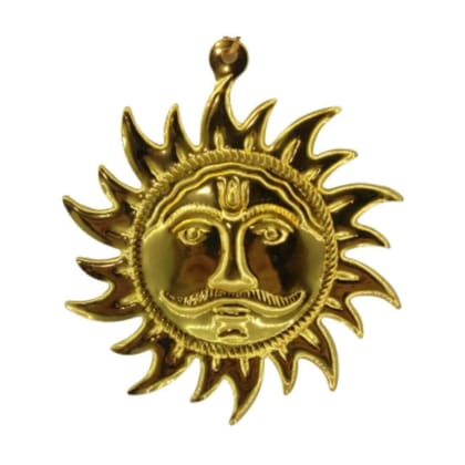 MAYAPURI Surya Dev/Sun Wall Door Hanging Metal Yantra for Vastu & Positive Energy/Decorative & Good Luck, Golden Color, Diameter: 4" inch (Pack of 1)