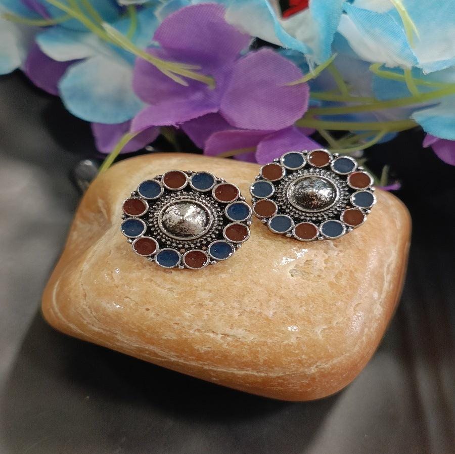 Antique Silver Plated Dual Enamel Stud Earring- AER 4126