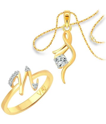 Vighnaharta "N" Letter Ring with Solitaire Pendant (1188FRG-1214PG) CZ Gold and Rhodium Plated Alloy Combo set for Women and Girls- VFJ1166RPG10