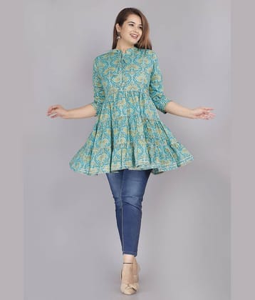 JC4U Women's Cotton Peplum Top ( Turquoise )