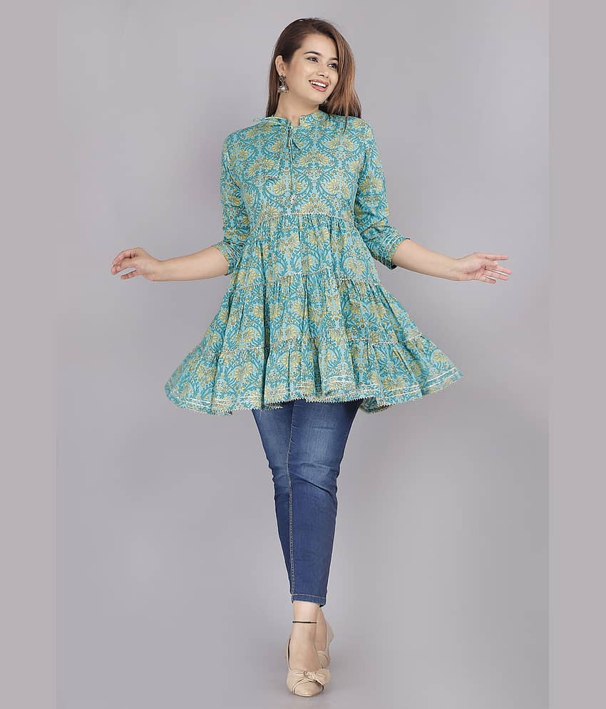 JC4U Women's Cotton Peplum Top ( Turquoise )