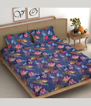 CG HOMES Microfibre Abstract Fitted Fitted bedsheet with 2 Pillow Covers ( Double Bed ) - Blue