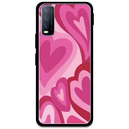 Pink Mini Hearts - Glossy Metal Silicone Case For Vivo Models-Vivo Y20