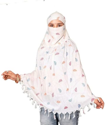 Shiv Textiles Summertime Cotton Scarf White Printed Design Soft Breathable Neck Wrap Headscarf Lightweight Sun Protection Stole Daily Wear Fashion Accessory