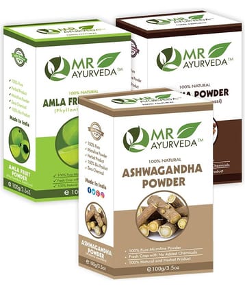 MR Ayurveda Ashwagandha Powder, Amla Powder & Reetha Powder Hair Scalp Treatment 300 g Pack of 3