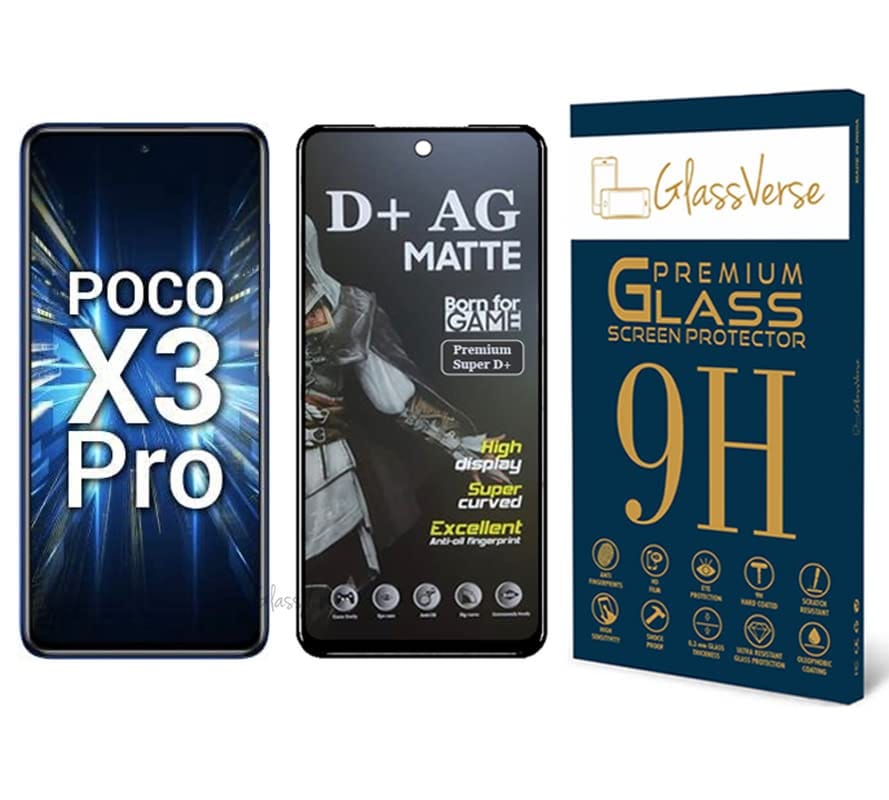 GlassVerse D+ Matte Tempered Glass With 18H Hardness For Poco X3 Pro Smartphone(Pack Of 1) With Free Installation Kit Full Screen Coverage If Received Damaged-6.67 Inch GlassVerse D+ Matte Tempered Glass With 18H Hardness For Poco X3 Pro Smartphone(Pack 