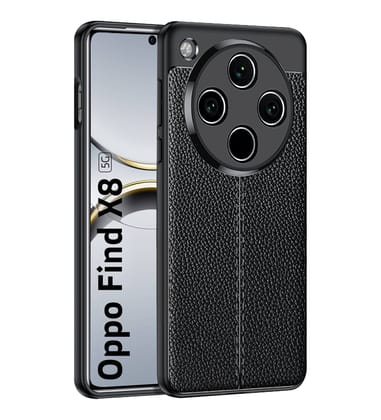Vegan Leather Rugged Flexible TPU Series Shockproof Armor Back Cover for Oppo Find X8 5G, 6.59 inch, Black