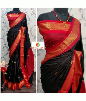 Mysstre Cotton Silk Woven Saree With Unstitched Blouse Piece ( Black )