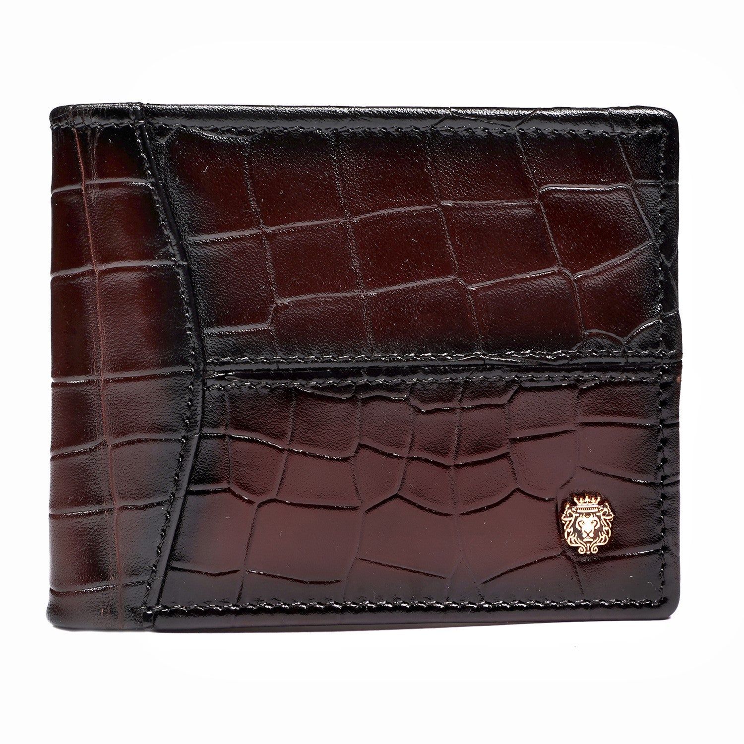 Dark Brown Deep Cut Croco Print Leather Wallet for Men By Brune & Bareskin-FS
