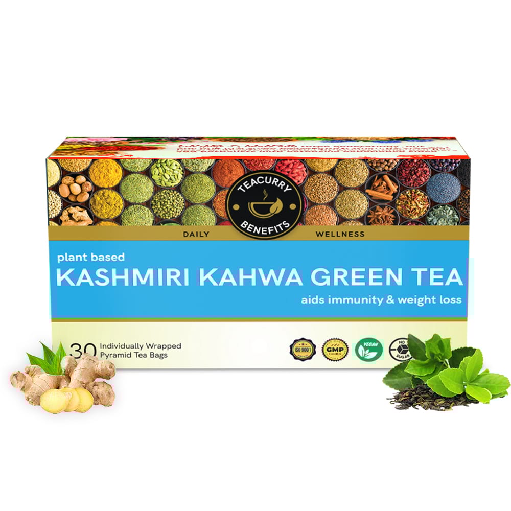 TEACURRY Kashmiri Kahwa Green Tea (1 Month Pack, 30 Tea Bags) - Helps with Weight Loss, Immunity, Digestion