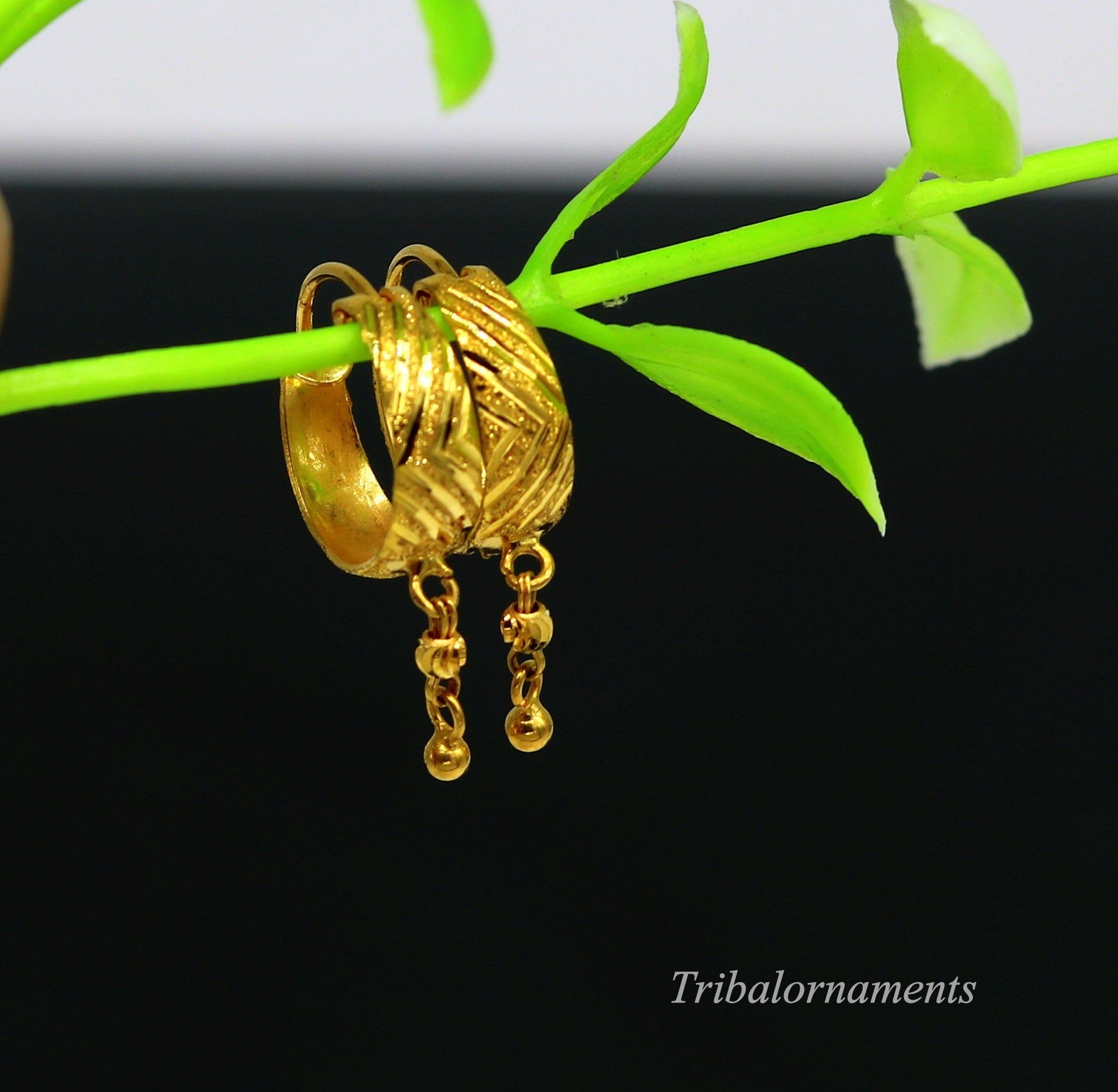 Vintage stylish handmade 18kt yellow gold hoops earring bali, amazing drops customized bridesmaid gifting girl's jewelry from indai ho38