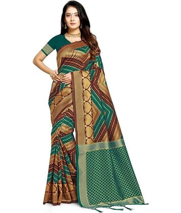 NENCY FASHION Banarasi Silk Solid Saree With Unstitched Blouse Piece ( Green )