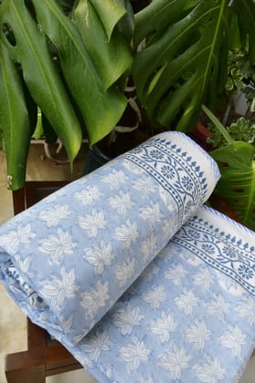 Premium Soft Blue Water Lily Dohar : Premium Comfort Single Bed (one piece)